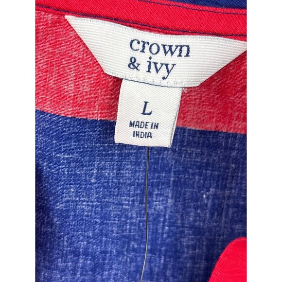 Crown & Ivy Ruffle Neck Sleeveless Striped Top Blouse Red Navy Large NEW - Picture 3 of 5